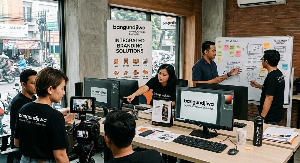 Pelajari cara membangun identitas bisnis yang kuat melalui kombinasi media luar ruang (banner/rontek), event corporate, video produksi, dan social media.